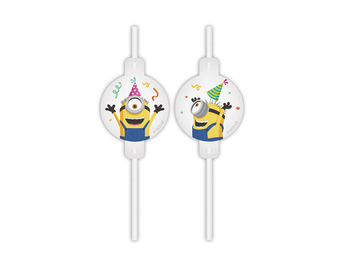 Słomki urodzinowe Minionki - 4 szt.