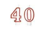 Świeczki cyferki z czerwoną obwódką - 40 - czterdziestka - 2 szt.