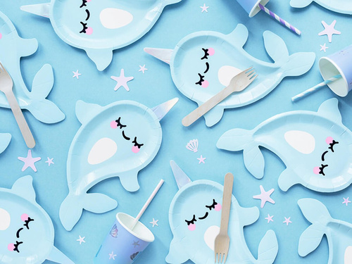 Talerzyki papierowe na urodziny Podwona Kraina - Narwal - 29 cm - 6 szt.