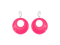 Kolczyki klipsy Koła różowe neonowe