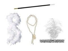 Zestaw Retro Srebrny z białym boa