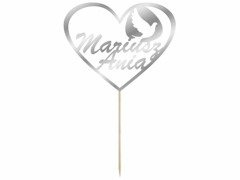 Topper na tort personalizowany - serce z imionami - 14 cm