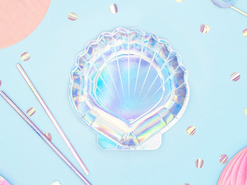 Talerzyki papierowe Syrenka - Muszla opalizujące - 18,5 cm - 6 szt.