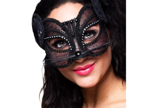 Maska karnawałowa Kot czarny z cekinami - 1 szt.