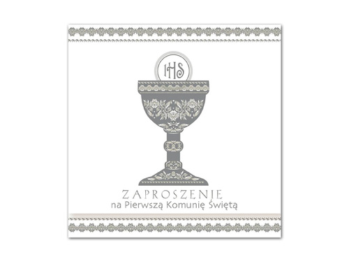Zaproszenie na komunię z srebrnym nadrukiem - 1 szt.