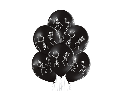 Balony lateksowe Szkielety Halloween - 30 cm - 6 szt.
