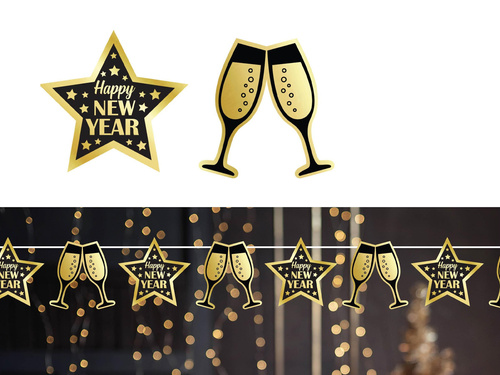 Girlanda sylwestrowa Kieliszki Happy New Year - 300 cm - 1 szt.
