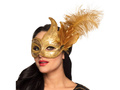 Maska karnawałowa złota Dama z piórami - 1 szt.