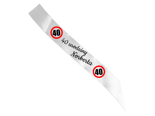 Szarfa personalizowana z imieniem na 40 urodziny - 140 cm - 1 szt.