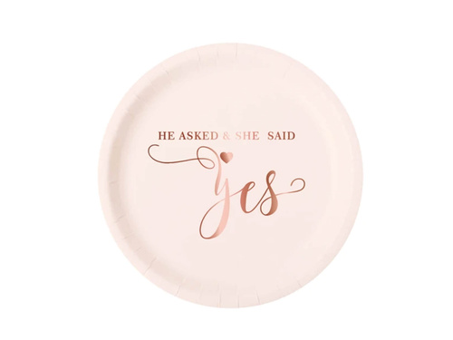 Talerzyki papierowe na Wieczór Panieński She said yes różowe - 18 cm - 6 szt.