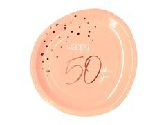 Talerzyki urodzinowe brzoskwiniowe Happy 50th - 23 cm - 8 szt.