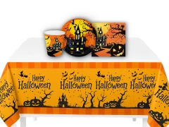 Zestaw obrus, kubeczki, serwetki i talerzyki papierowe na Halloween Nawiedzony Dom - 53 szt.