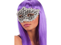 Maska karnawałowa srebrna z koronką - 1 szt.