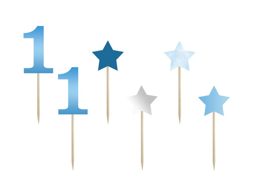 Pikery na roczek Gwiazdki błękitne - 7 cm - 6 szt.