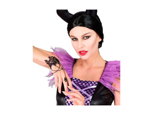 Koronkowa bransoletka z pierścionkiem i czarnymi kryształami