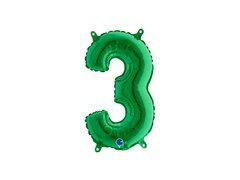 Balon foliowy cyfra 3 zielona - 36 cm - 1 szt.