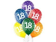 Balony CRYSTALLIC z nadrukiem cyfry 18 - mix kolorów - 50 szt.