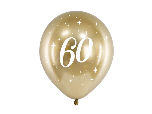 Balony lateksowe złote Glossy z liczbą 60 - 30 cm - 6 szt.