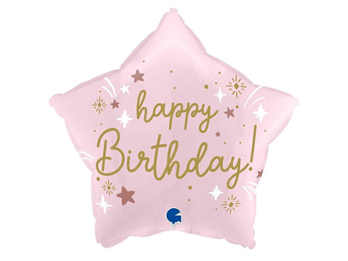 Balon foliowy gwiazda Happy Birthday różowym - 42x40 cm - 1 szt.