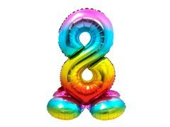 Balon foliowy stojący cyfra 8 tęczowa - 81 cm