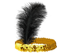 Opaska z piórem i cekinami Retro złota - 1 szt.