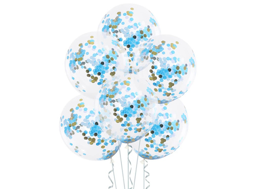 Balony przezroczyste z niebieskim i złotym konfetti - 30 cm - 4 szt
