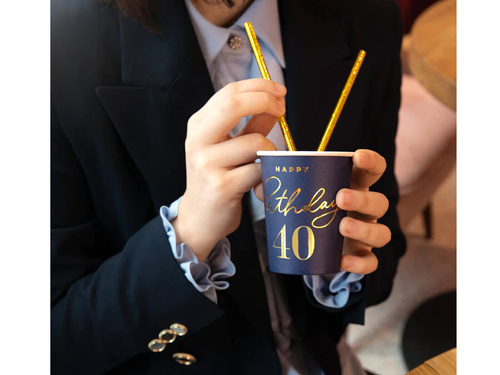 Kubeczki papierowe na czterdzieste urodziny granatowe - 220 ml - 6 szt.