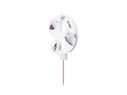 Świeczka cyferka dziewięć z płatkami kwiatów - 9 - 1 szt.