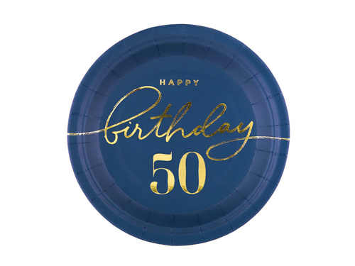 Talerzyki papierowe na pięćdziesiąte urodziny granatowe - 18 cm - 6 szt.