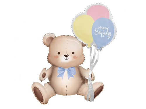 Balon foliowy stojący Miś z balonikami Happy Birthday - 41 x 76 x 31 cm - 1 szt.