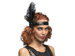 Opaska z piórem i koralikami Retro czarna - 1 szt.