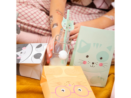 Słomki urodzinowe Kotki - 19,5 cm - 6 szt.