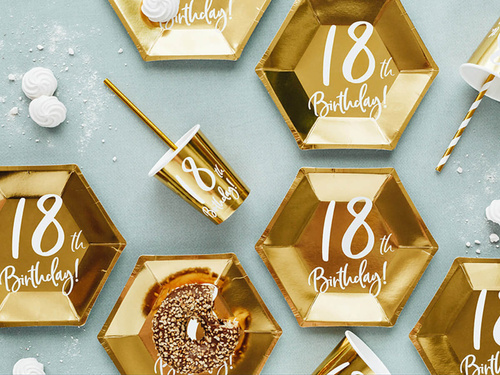 Kubeczki papierowe na osiemnaste urodziny 18th Birthday! złote - 220ml - 6szt.