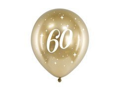 Balony lateksowe złote Glossy z liczbą 60 - 30 cm - 6 szt.
