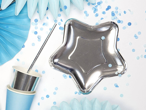 Talerzyki papierowe Gwiazda srebrne - 18 cm - 6 szt.