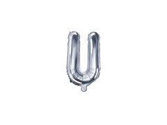 Balon foliowy litera "U" srebrna - 35 cm