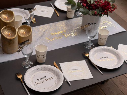 Kubeczki papierowe Happy New Year - białe - 270 ml - 10 szt.