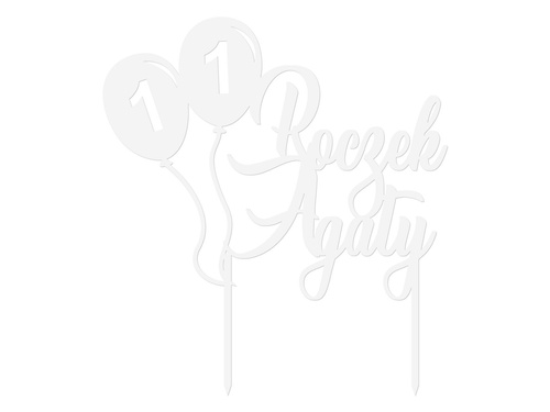 Topper biały na tort Baloniki - personalizowany - 1 szt.