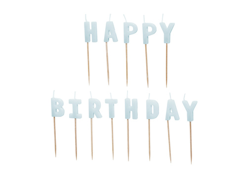Świeczki pikery napis Happy Birthday - błękitne - 1 op.