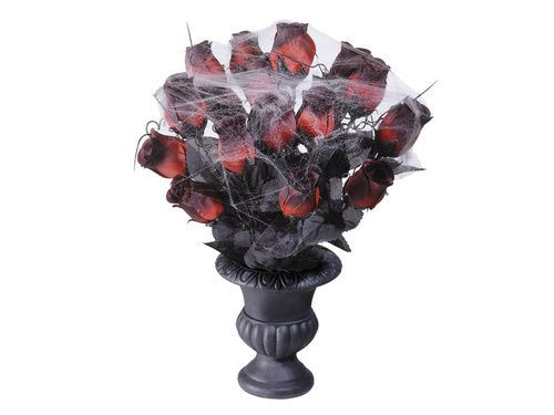 Wazon z czerwonymi różami i pajęczyną - 35 cm