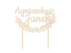 Topper drewniany na tort personalizowany na wesele - 17 cm