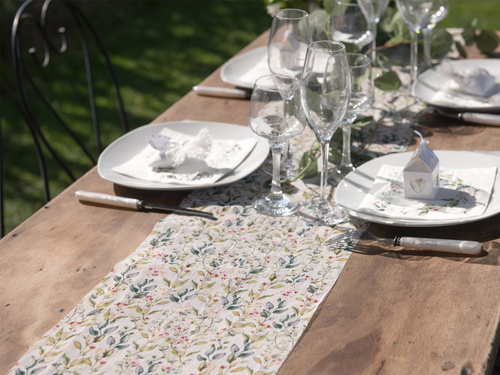 Dekoracja bieżnik na stół z zielonymi listkami - 26 cm x 3 m - 1 szt.