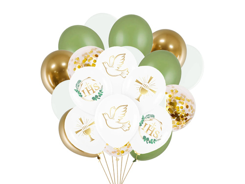 Zestaw balonów komunijnych zielono- złoty - 22 szt.