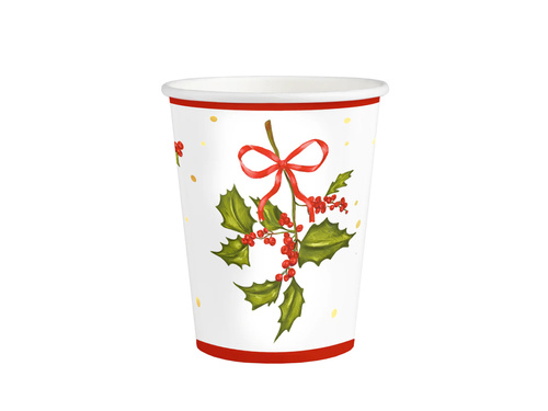 Kubeczki papierowe na Święta Bożego Narodzenia Ostrokrzew - 220 ml - 10 szt.
