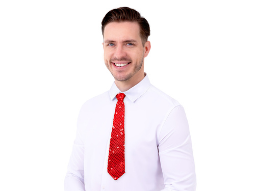 Cekinowy krawat - czerwony - 36 cm - 1 szt.