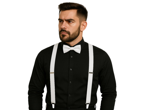 Biały zestaw akcesoriów szelki z dużą muszką - 2 szt.