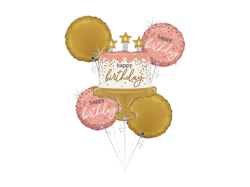Bukiet balonów foliowych Tort Happy Birthday - 26" + 14" - 5 szt.