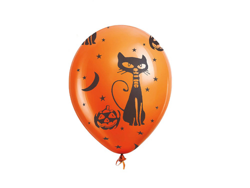 Balony z nadrukiem na Halloween - Kot - 30 cm - 10 szt.