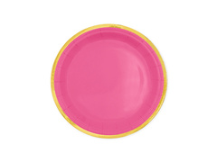 Talerzyki papierowe fuksjowe ze złotym brzegiem - 18 cm - 6 szt.