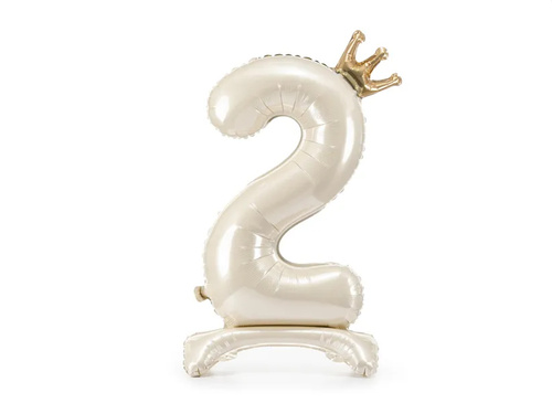 Balon foliowy stojący cyfra 2 kremowa z koroną - 84 cm - 1 szt.